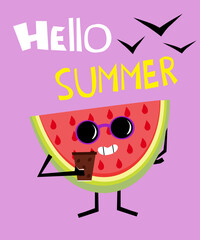 Arbuz Hello Summer – wektorowa ilustracja owocu  © Laura