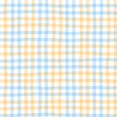 Blue Orange Plaid Gingham Check Hand Drawn Background Pattern Overlay
