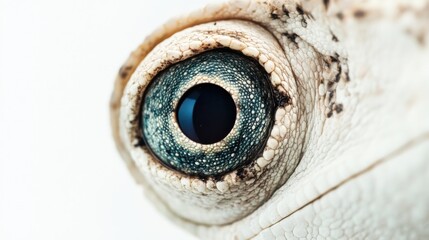 Extreme closeup reveals the intricate textures and vibrant blue hues of a reptile eye, capturing minute epidermal scales.