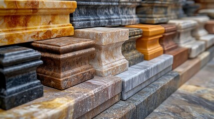 Fototapeta premium Collection of Natural Stone Plinths and Bases in Various Colors and Textures