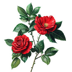 Floral red roses botanical illustration on white background on transparent background