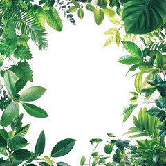 Fototapeta premium Green leaves botanical frame illustration on white background on transparent background