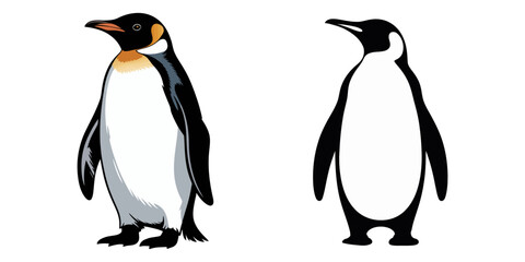 Penguin vector silhouette set design. Penguin icon, mascot, logo design. Penguin vector illustration, A set of black and white penguin illustrations showcasing various poses and movements of these.
