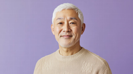 Gentle Confidence: A mature individual, radiating serenity and self-assuredness against a solid backdrop.