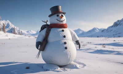 Obraz premium Frosty snowman, abandoned winter gear, desolate expanse, white, frosty