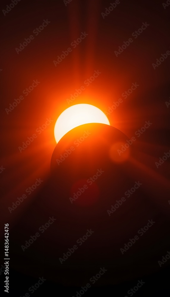 Poster celestial alignment sunlight obscured. planet creates dramatic shadows in space, awe inspiring cosmi