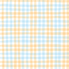 Blue Orange Plaid Gingham Check Hand Drawn Background Pattern Overlay
