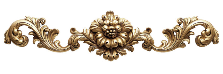 Isolated Golden Baroque Flower Ornament