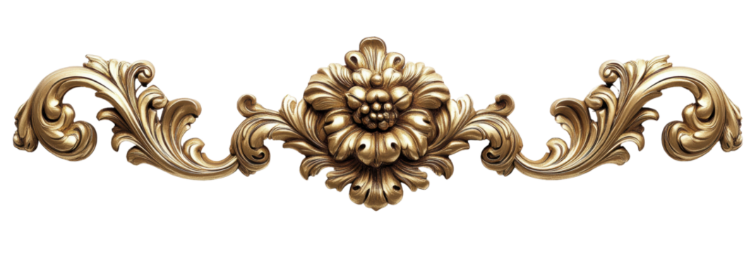 Isolated Golden Baroque Flower Ornament