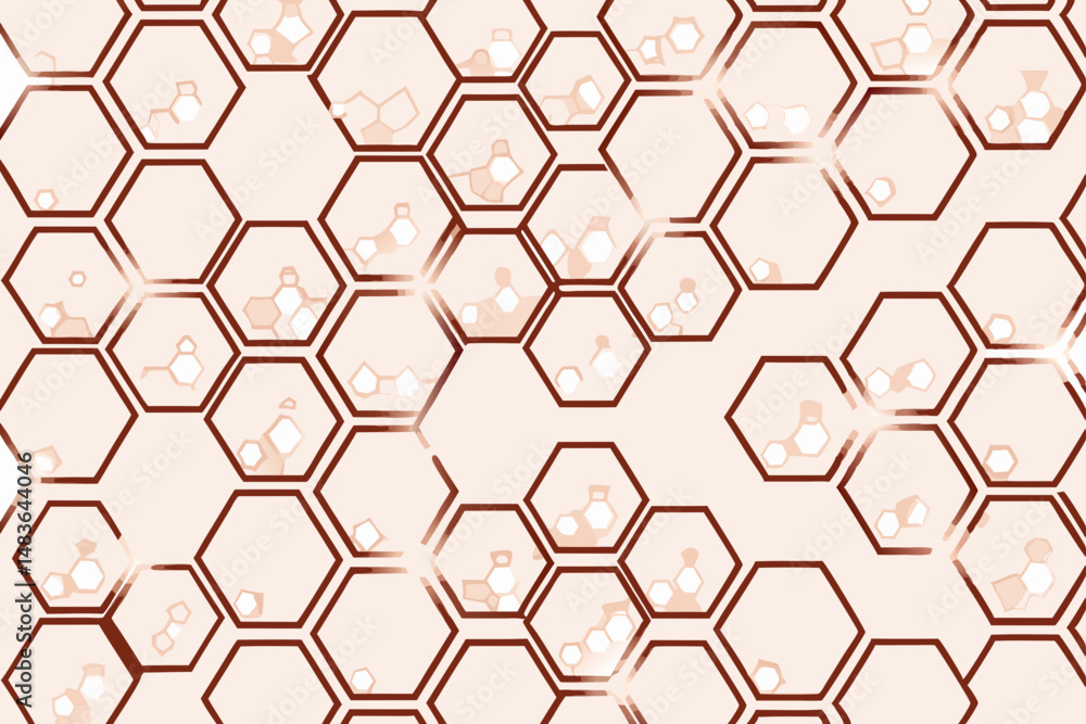 Poster abstract hexagon pattern on white background with molecular structure elements