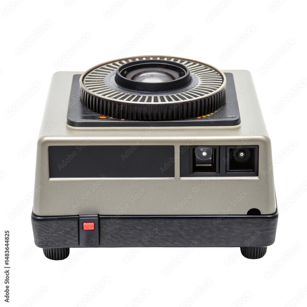 Poster vintage slide projector isolated on transparent background, showcasing its retro design and function