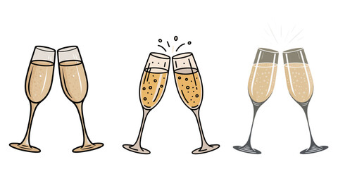 Two glasses of wine. Cheers with wineglasses. Clink glasses icon. Vector illustration on white background, Cheers icon, Wine glasses icon, Two glasses toast icon, Drink toast, Toast with wine glasses.