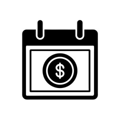 dollar coin inside calendar icon on white 