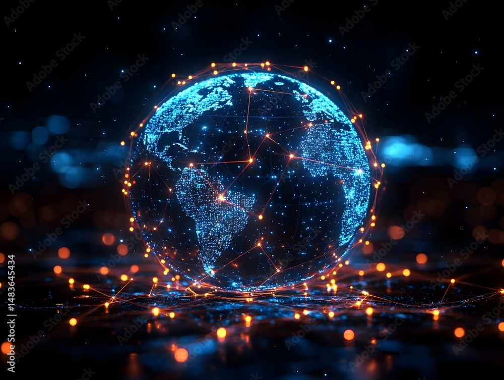 Aufkleber global business networking and connectivity visualization