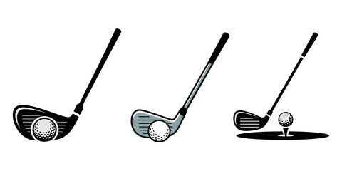 Pair of iron or wedge golf club flat vector icon for sports apps, websites. Crossed Stick Golf Badge Logo Graphic. Illustration on white background, golf ball and tee, Vector illustration of a golf.