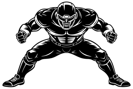 American football player stance white vector illustration transparent background design asset, american football, football player, vector illustration, white, transparent, line art, sport, athlete