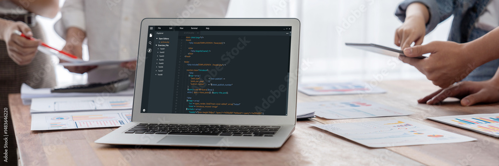 Leinwandbilder Software development programming on computer screen for brisk application and program coding