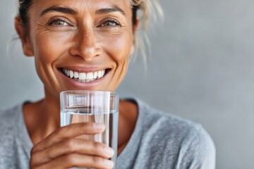 Radiant Hispanic Woman Holding Glass of Refreshing Water for Hydration and Healthy Lifestyle