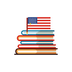 stack of books with usa flag on transparent background