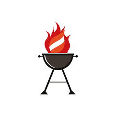 bbq grill with flame and flag pattern on transparent background