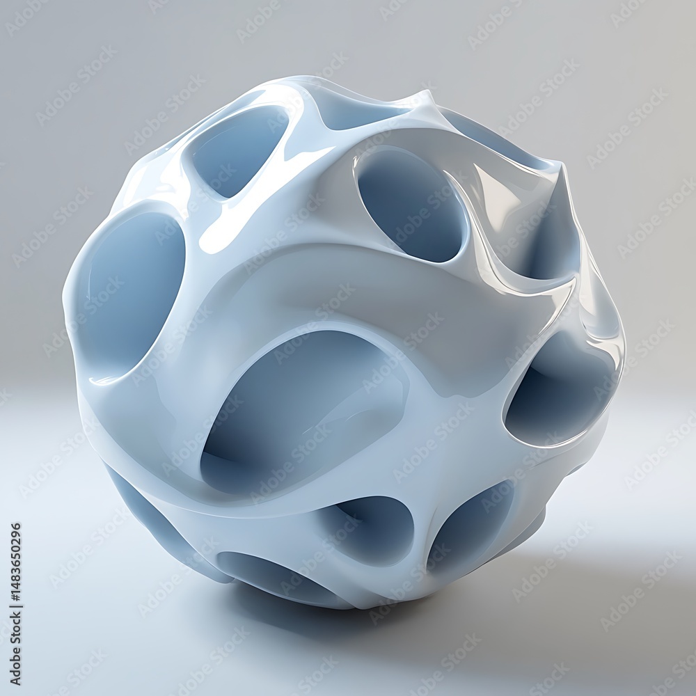 Poster sculpted white cube abstract 3d shape with rounded edges and perforated hollow design