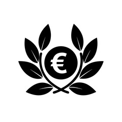 euro currency icon with leaves on white background.svg