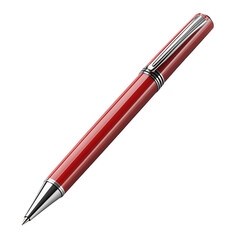 isolated red ink pen with shiny silver tip on white
