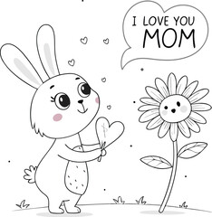 mom and daughter coloring page, i love you mom. you can print it on standard 8.5x11 inch paper