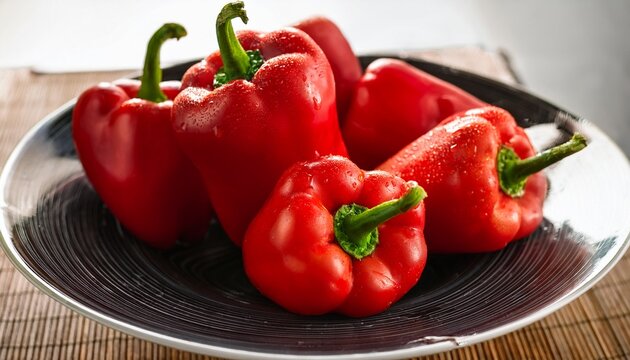 close up capia pepper red large pepper sweet capia pepper for tomato paste washed large peper in the plate or dish to be ready for cooking