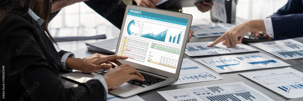Poster spreadsheet document information financial startup concept. data and graphs in spreadsheet documents