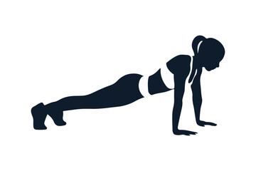 Push-Up Woman Silhouette Female Fitness Workout Vector Art