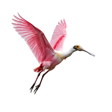 Pink Spoonbill Bird in Flight Isolated On Transparent Background



