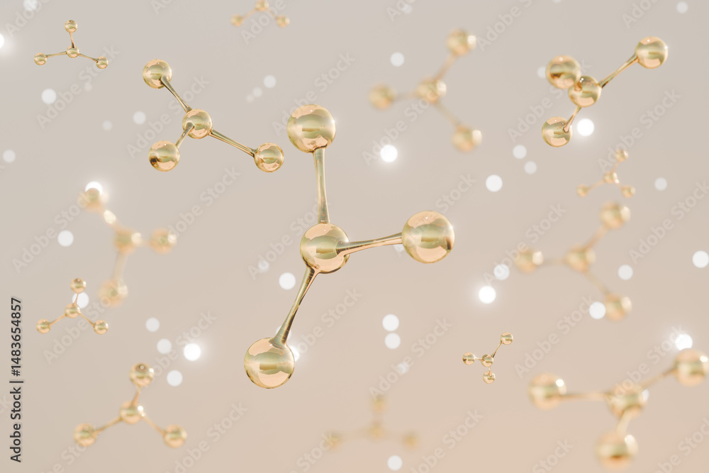 Poster molecular structures and sparkles. 3d rendering