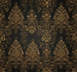 Intricate gold damask pattern on black background, vintage elegance , design, rich