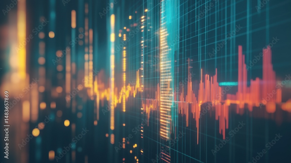 Poster abstract green digital matrix with glowing lines and graphs for financial and technology backgrounds