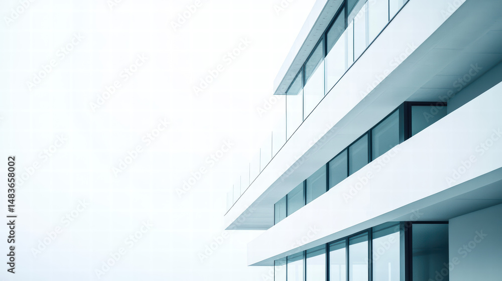 Poster architectural minimalism: an elegant modern building features clean lines, expansive windows, and a 