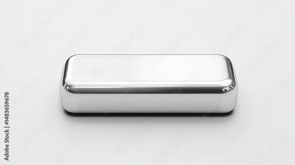 Poster chrome rectangular case: a sleek, rectangular case with a polished chrome finish sits on a light gra