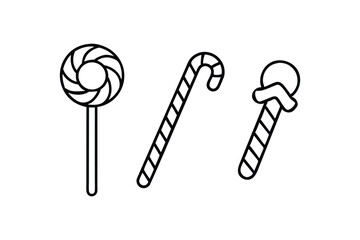 Christmas Candy Cane and Lollipop Line Art Vector Design