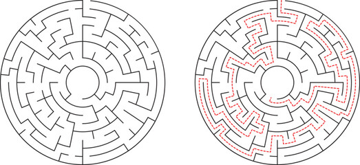 Circular Maze Puzzle Solution, Path, Labyrinth, Game, Design, Challenge, Concentric, Rings, Intricat