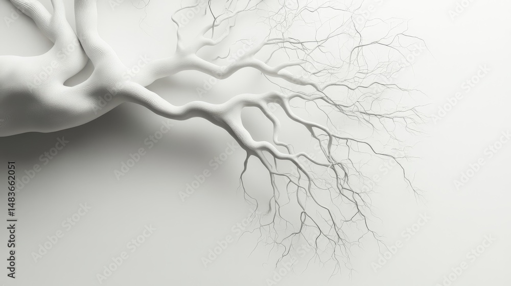 Poster abstract design of a white root system against a plain background.