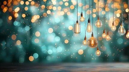 Warm, ambient lights, teal backdrop