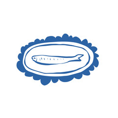 Trendy marine inspired composition featuring a fish and soft oval outline with handmade line work. Vector illustration.