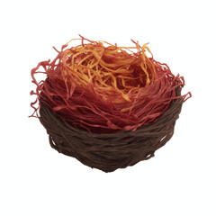 Abstract Bird's Nest Made of Colorful Threads on a Bright Cyan Transparent background