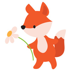 Cute little fox with chamomile vector cartoon illustration