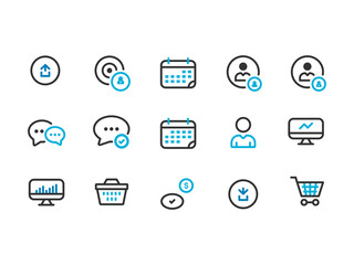 web icons compilation. Essential signs and symbols set correction. Round square icons with popular line style, web and mobile icons. Vector illustration isolated on white background