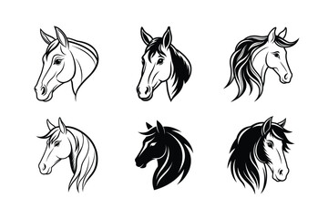 Horse head line art vector bundle  illustration