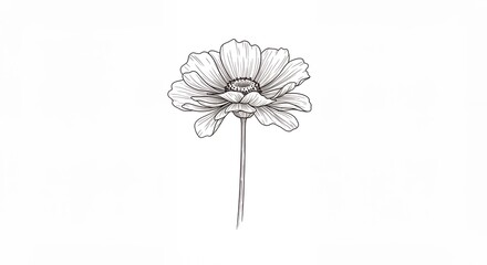 Elegant grey line art flower illustration