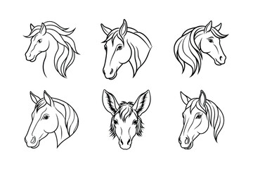 Horse head line art vector bundle  illustration