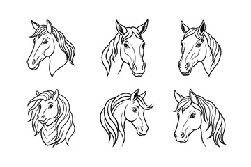 Horse head line art vector bundle  illustration