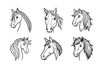 Horse head line art vector bundle  illustration